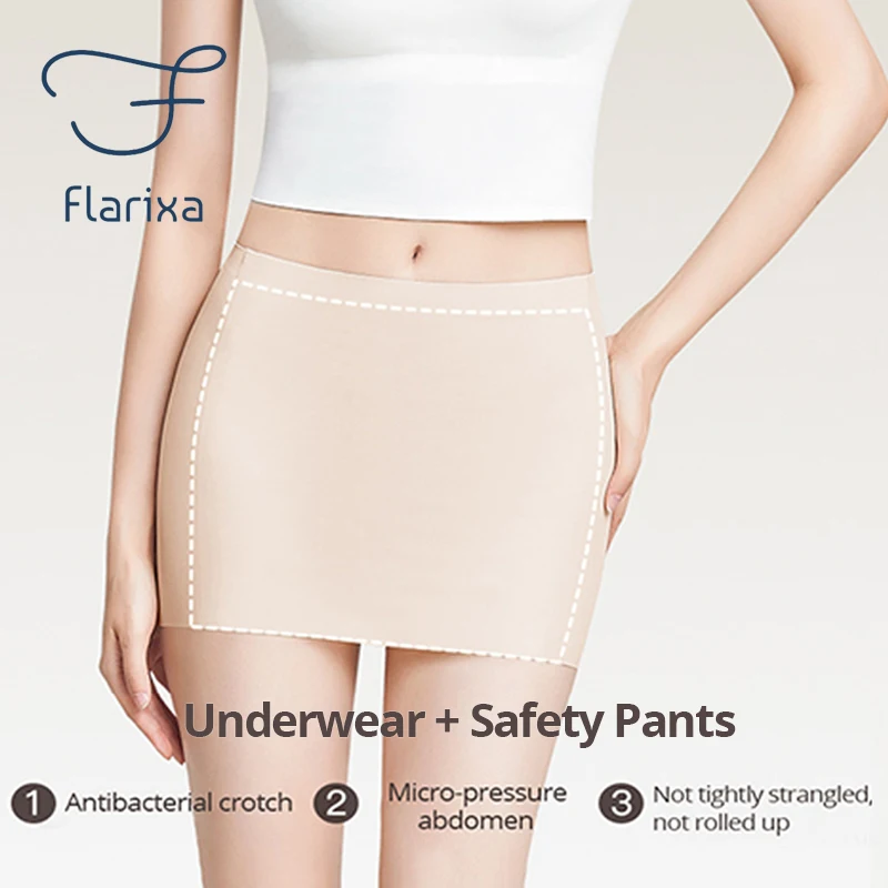 Flarixa Seamless Skirt Shorts Double Layer Front Crotch Panties Women Ice Silk Safety Pants Anti Friction Underwear Underpants safety shorts seamless panties safety pants women shorts underwear