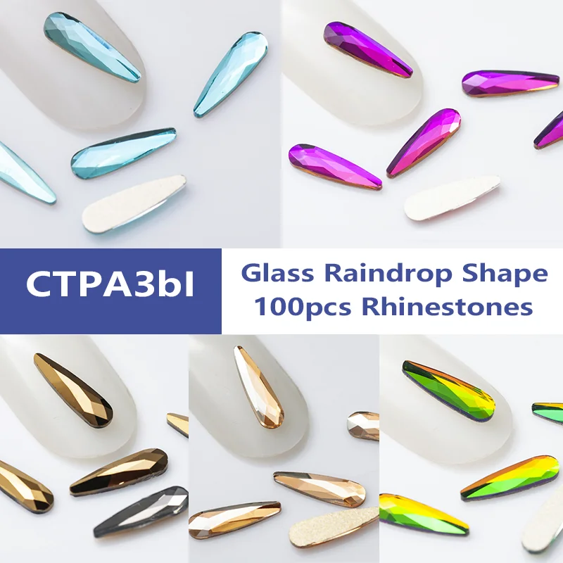 100 stücke Super Bunte Strass Regentropfen Selbst-Adhesive Nail art Zubehör Glas Kristall Stein Für DIY Handwerk Kleid Dekoration