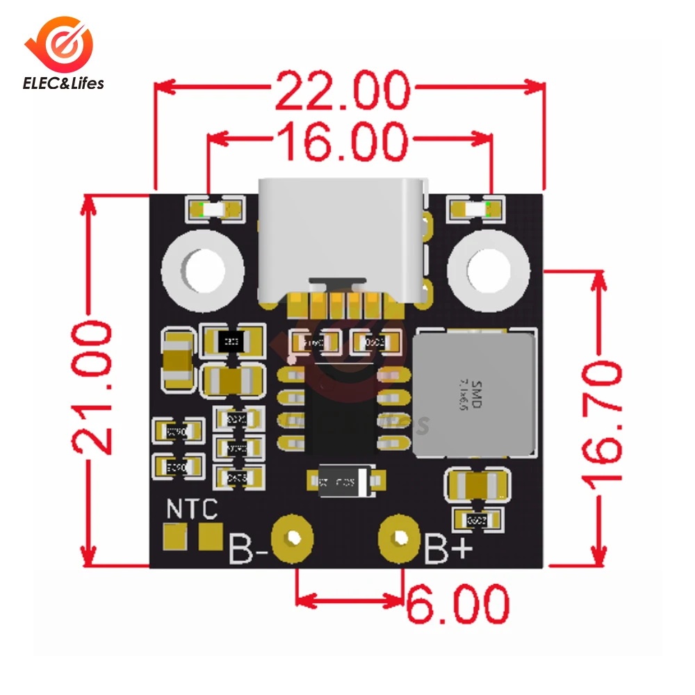5V 2.8/3.6A Charge Discharge Module 18650 Lithium Battery Charging Boost Power Board Step-up Charge Protection Module Type-C USB 6