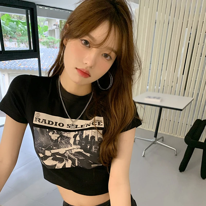 

Vintage Slim Short Crop Top Punk 90s Streetwear Sexy Summer Harajuku Y2K Casual Women T-Shirt