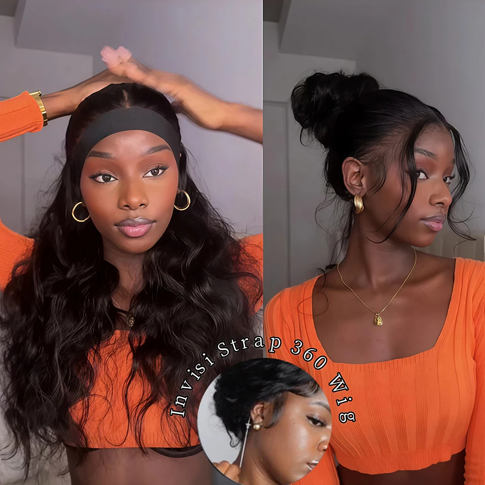 250 Density Hidden Strap 360 Lace Front Human Hair Wig Pre Plucked Body Wave 13x4 13x6 HD Lace Wig Human Hair Drawstring Strap lace front wig human hair wigs 360 lace wig