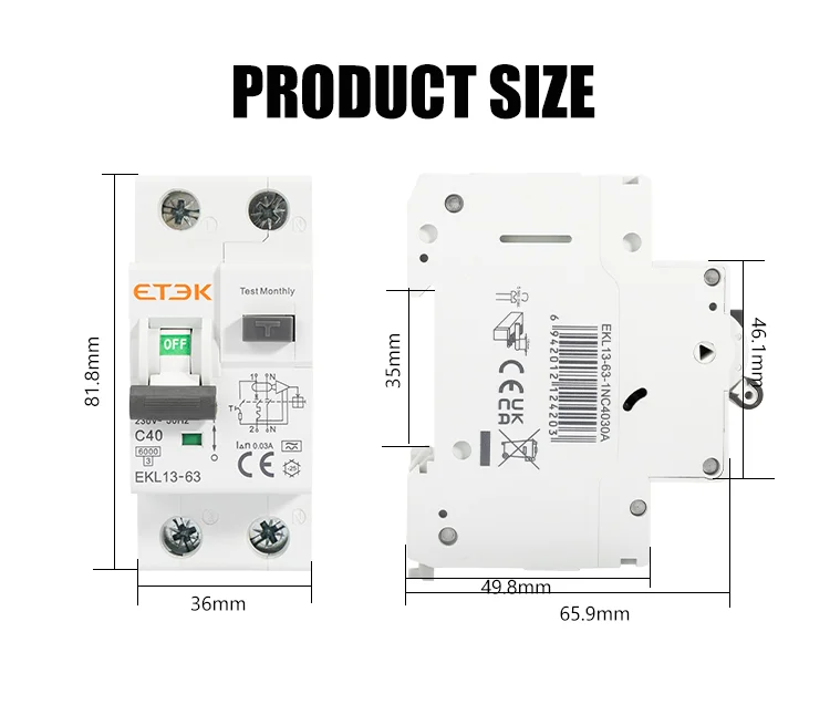 ETEC RCBO Type A 1P+N Residual Automatic Circuit Breaker With Over Current Leaka