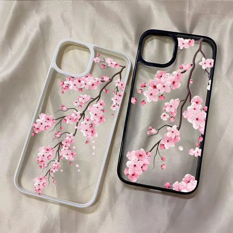 Charming Pink Cherry Blossom Clear Phone Case - Elegant Floral Design Back Cover