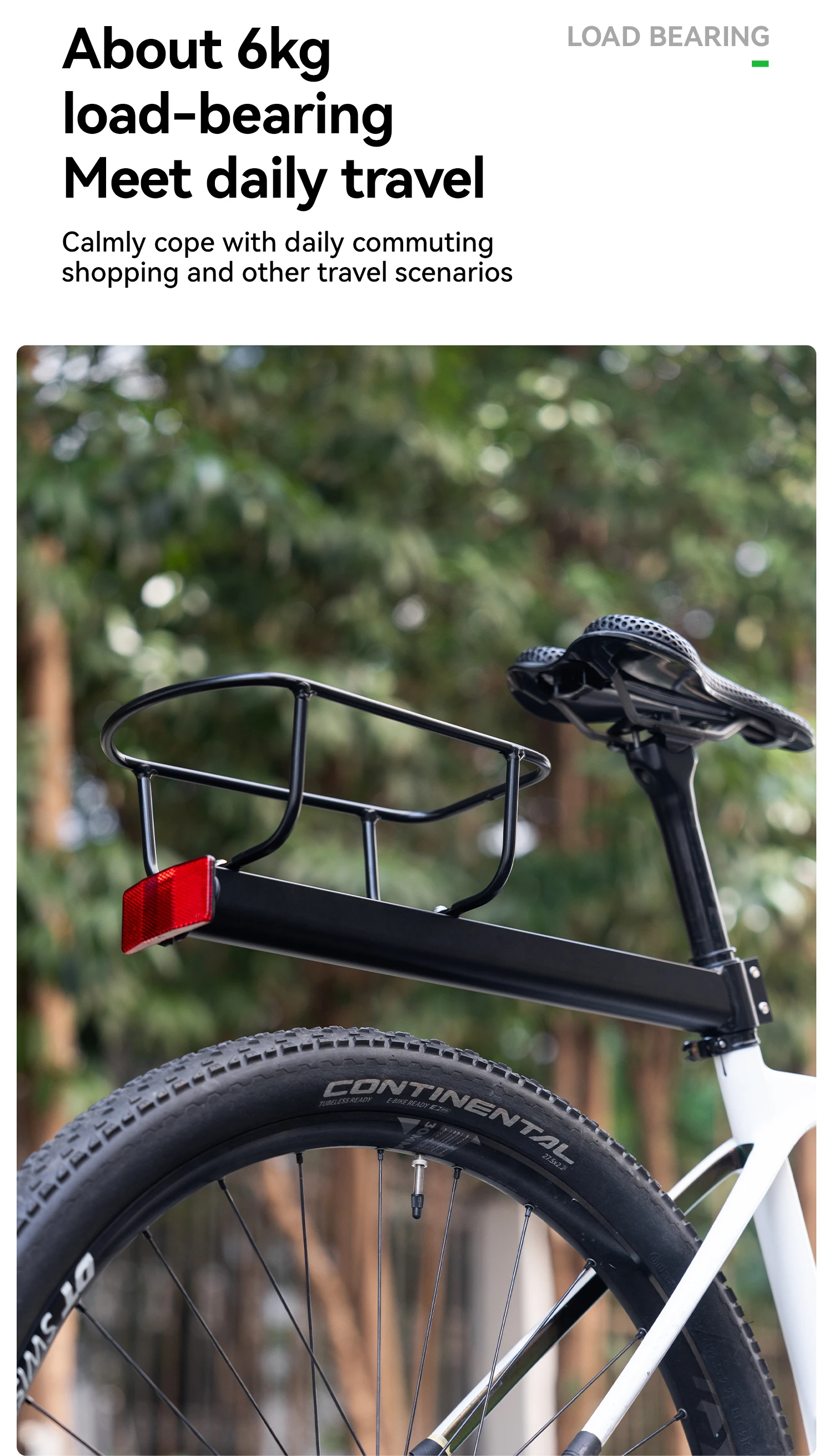 Rear rack installed on bicycle outdoor
