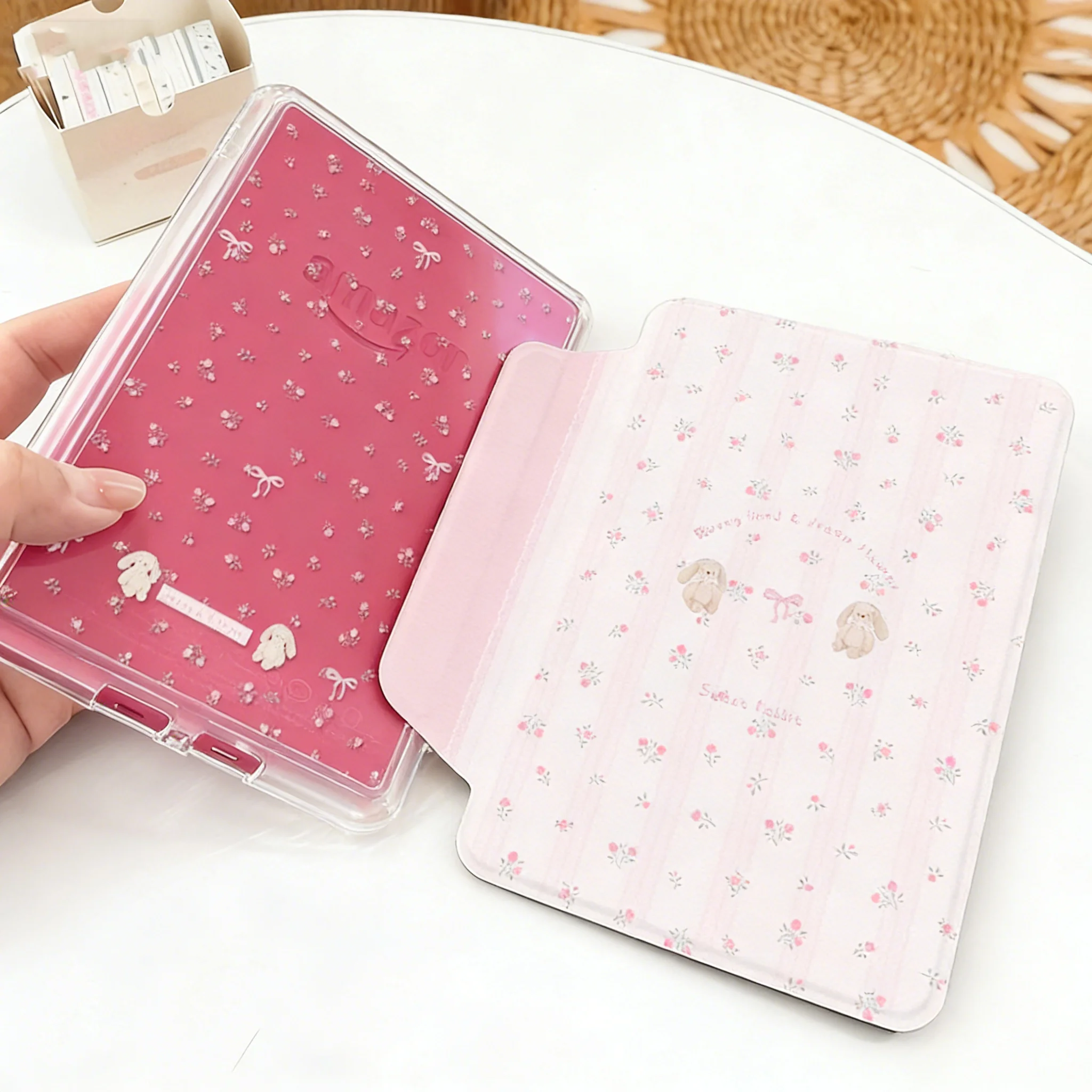 Magnetic Detachable Clear Acrylic Cover with Pink Girly Pattern and Auto Wake/Sleep Feature
