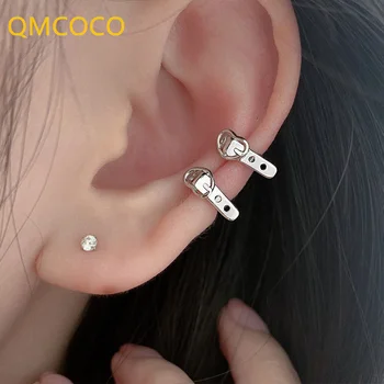 QMCOCO 실버 컬러 러브 하트 모양 벨트 이어 클립, 여성용 심플 패션, INS 스타일, 피어싱 없음 귀걸이, 심플 펑크 쥬얼리