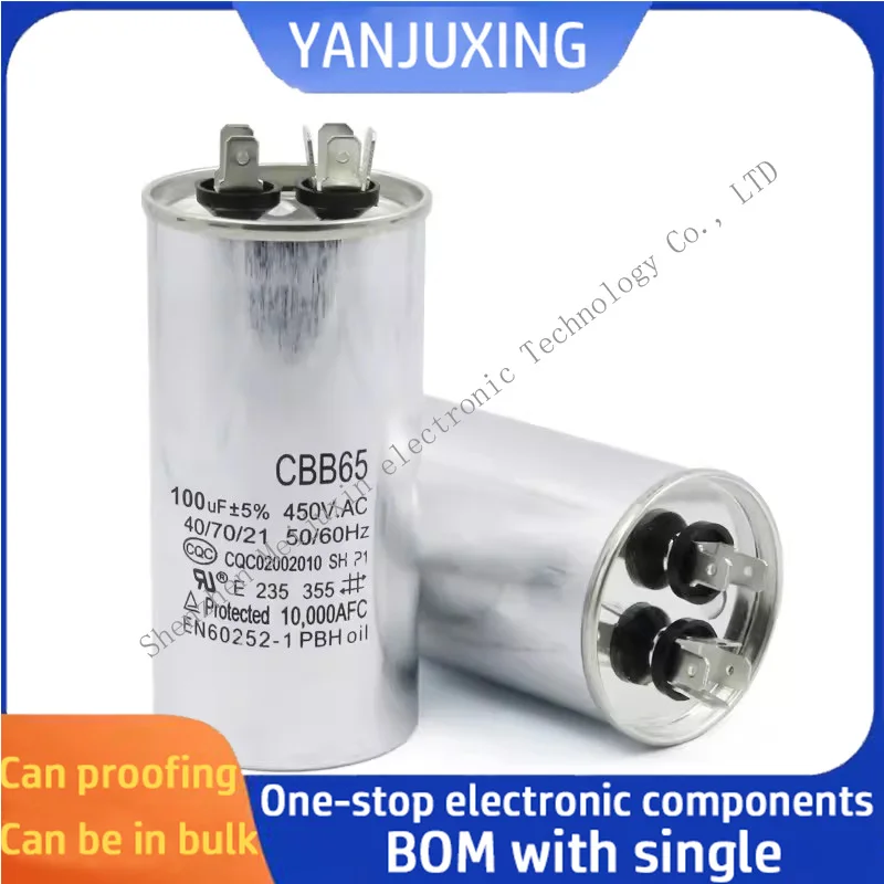 

1pcs/lot CBB65 Starting capacitance 100UF 450V Air conditioning compressor Aluminum shell explosion-proof non-polar motor