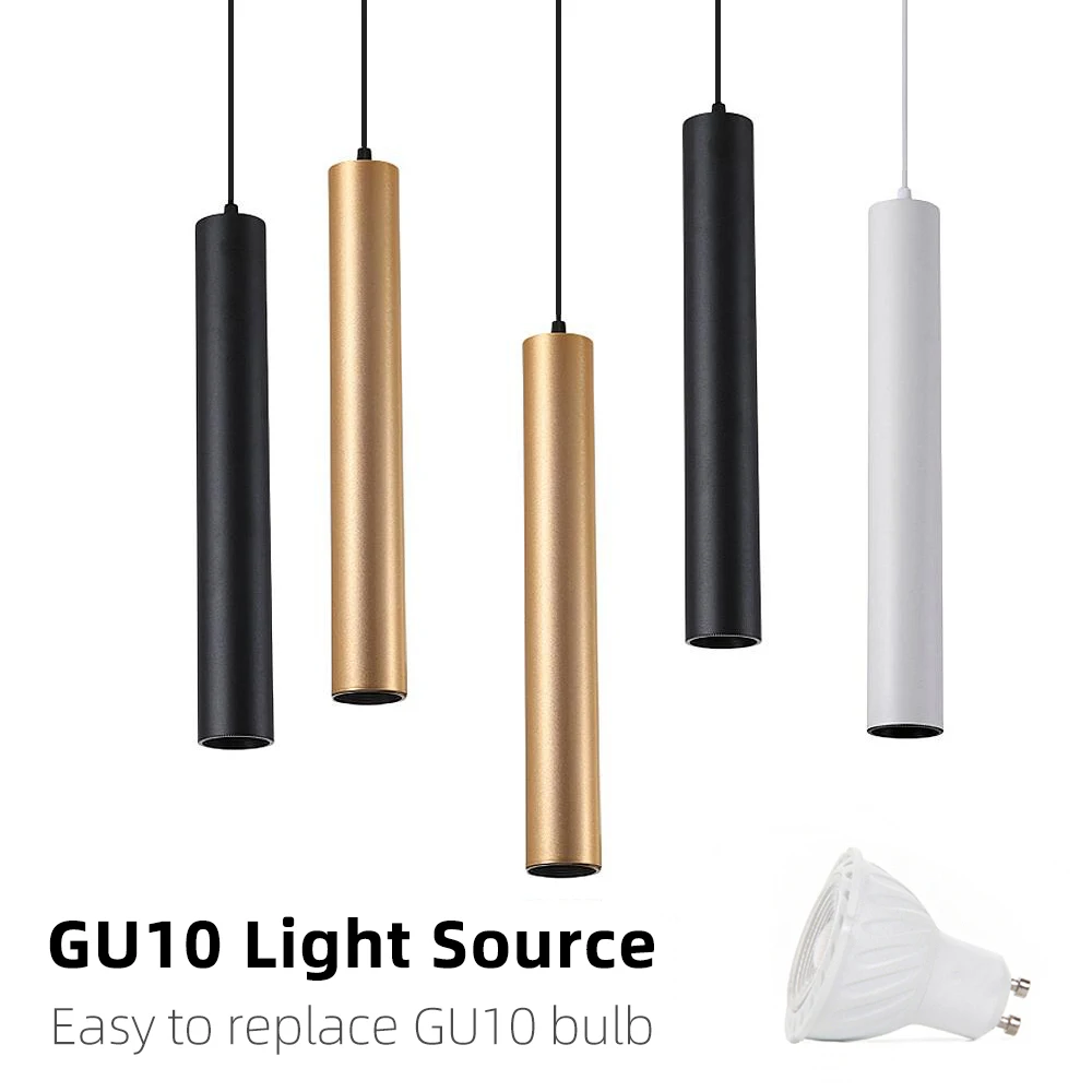 모던 LED 펜던트 긴 튜브 블랙 화이트 로즈 골드 천장 교체 GU10 아일랜드 바 카운트 숍 룸 주방 비품 램프, 분위기 램프 