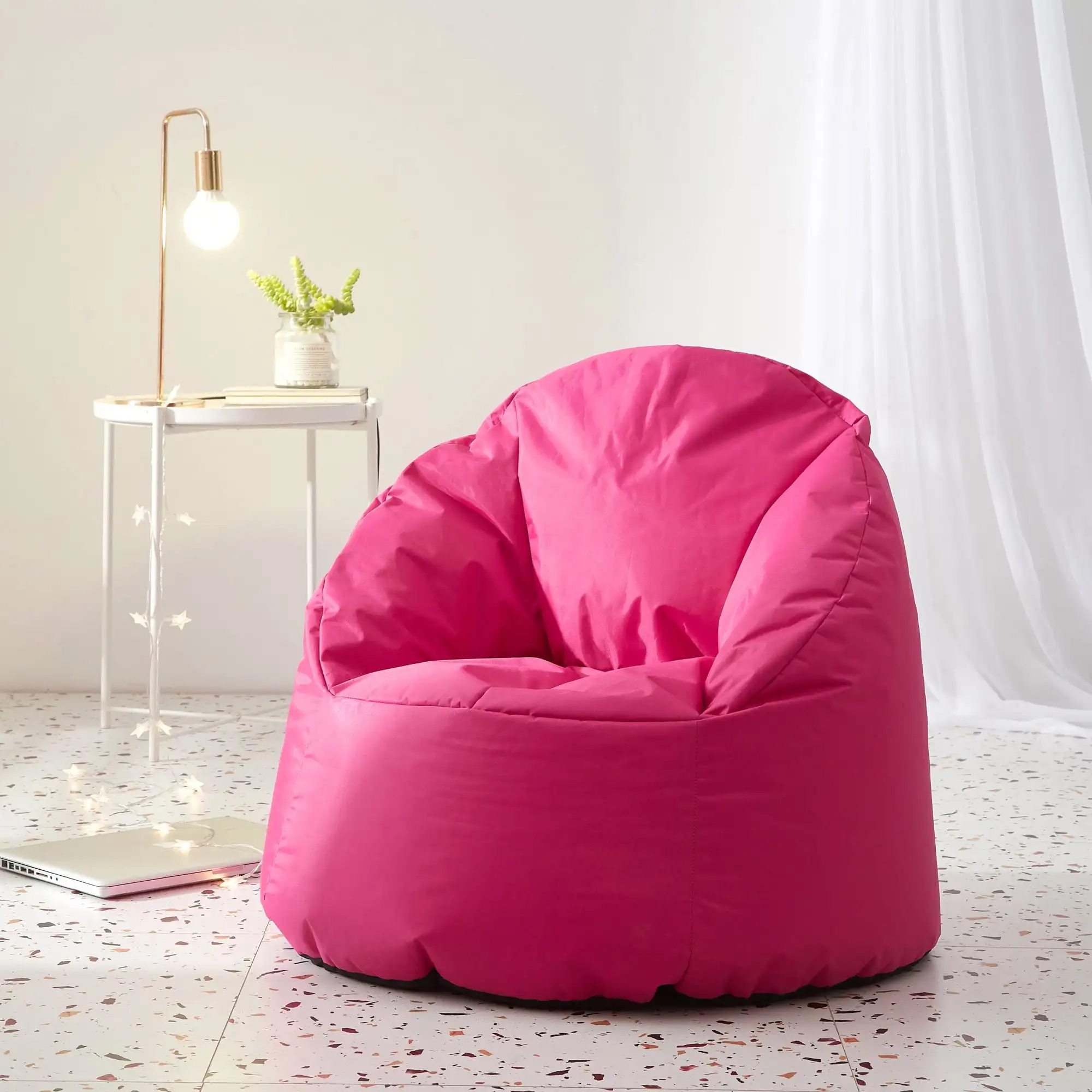 

Structured Round Bean Bag Chair, Pink Bean Bag Couch Lazy Sofa with Removable Cover for Bedroom