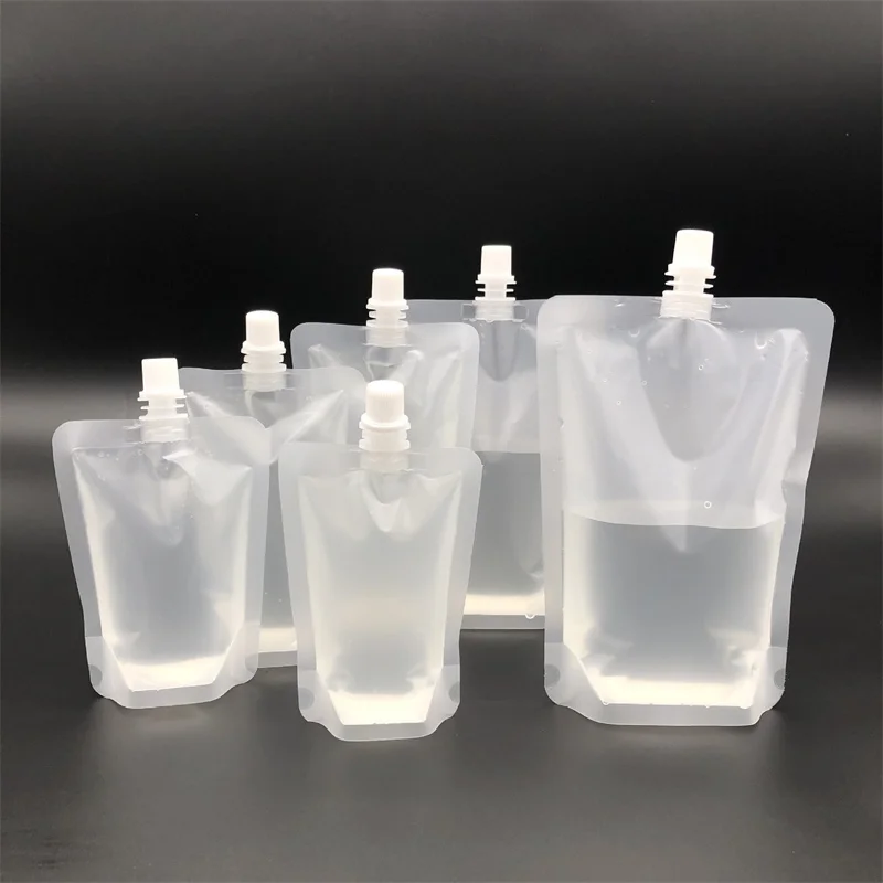 StoBag 50pcs Transparent Matte Liquid Packaging Nozzle Bags Juice Beverage Yogurt Milk Sealed Stand Up Storage Reusable Pouches