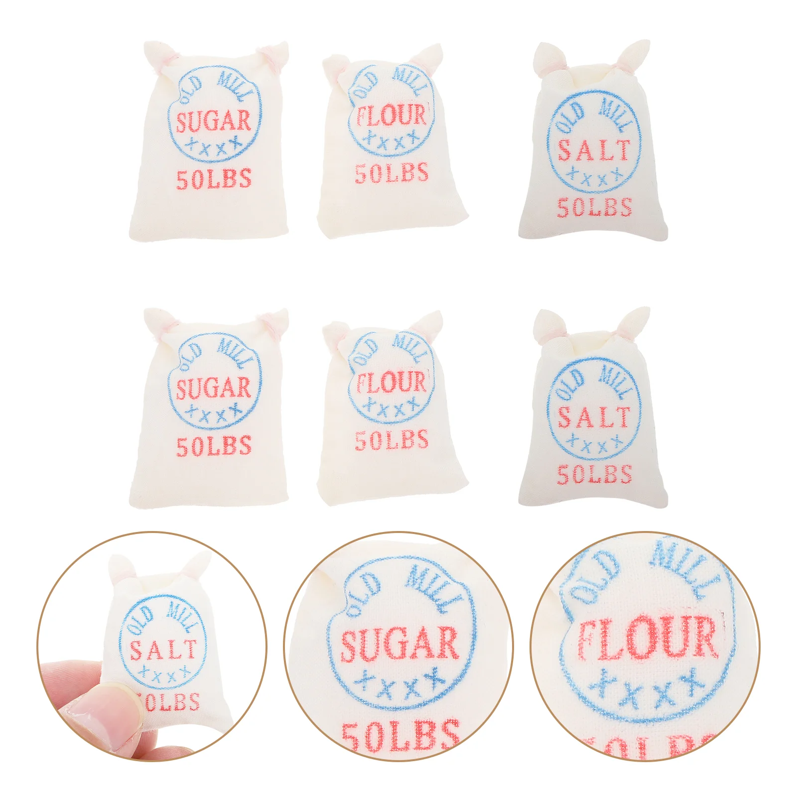 

6 Pcs Mini Flour Miniature Scene Accessory House Salt Bags Cloth Food Baking Model