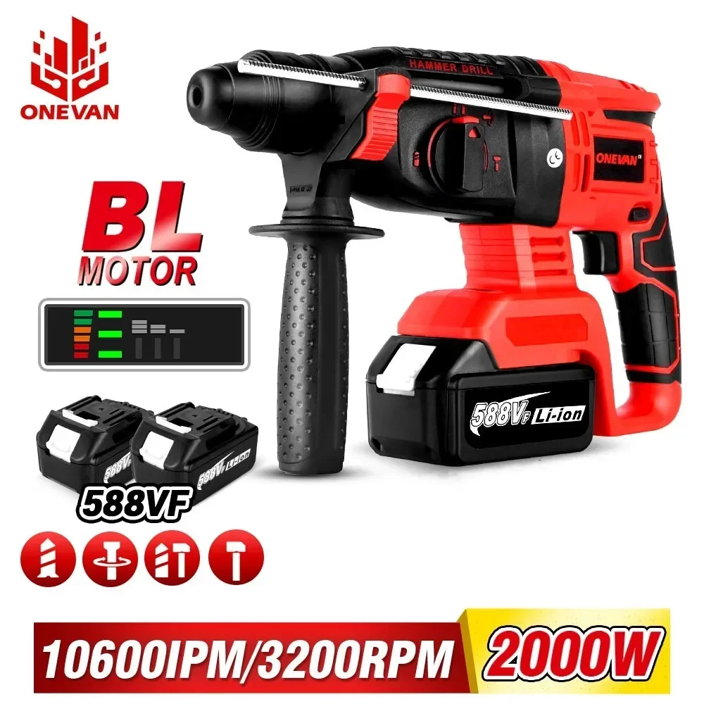 2000W Brushless Electric Hammer Drill 4 Function 3200rpm Cordless Rechargeable Hammer Impact Drill For 18V Makita Battery electric hammer drill electric jackhammer electric grinder drill