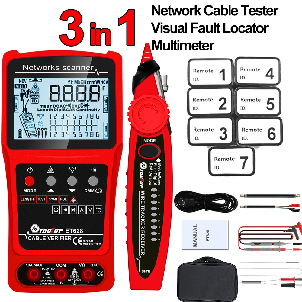 3 in 1 Multimeter Network cable Tester Visual Fault Finder Analogs Digital Search POE Cable