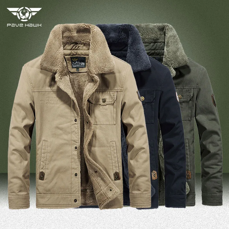 

Military Fleece Cargo Jacket Men Autumn Winter Thick Warm Multi-pocket Bomber Coats Male Fur Collar Air Force Tactical Jackets