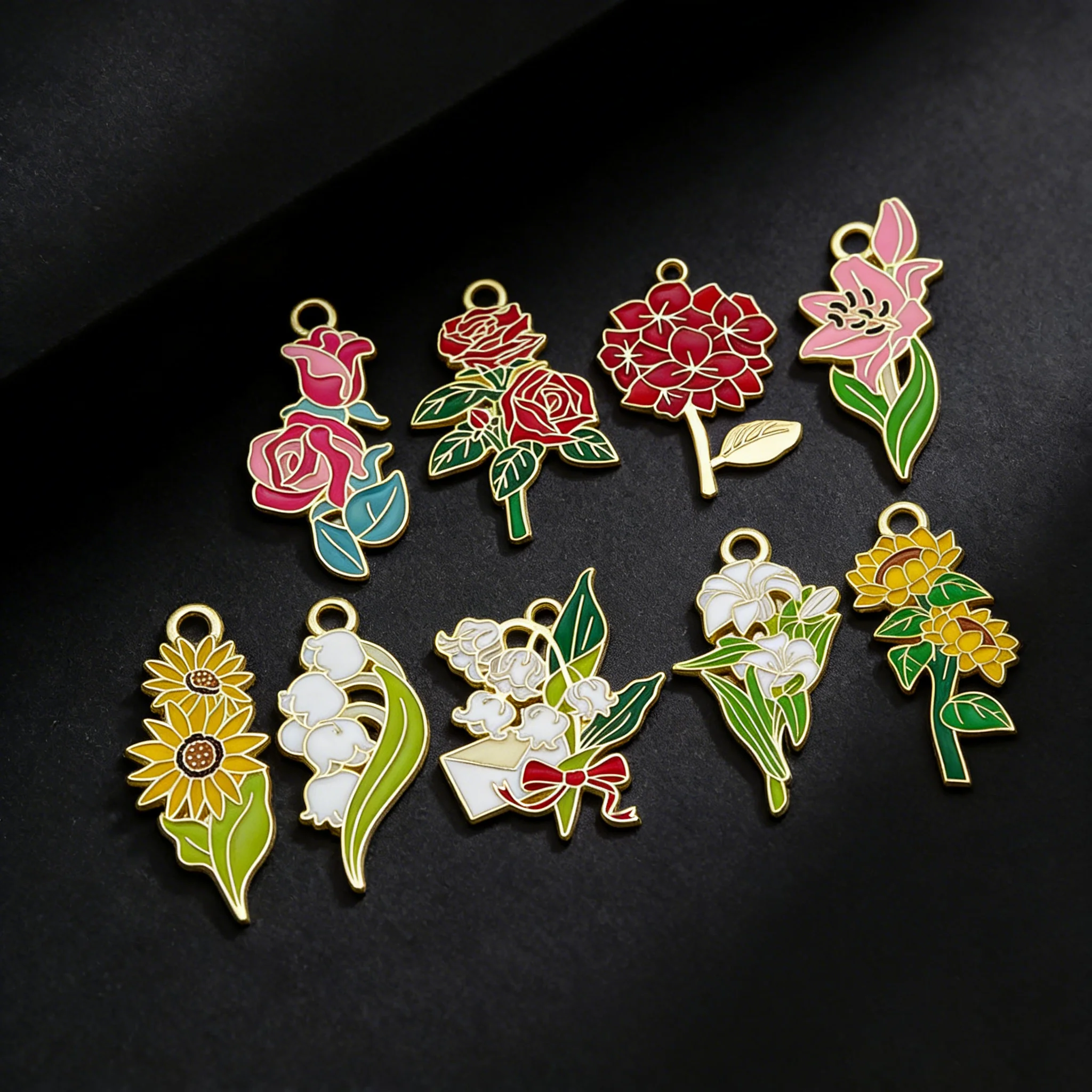 10 Stück/Lot Emaille-Rosenblüten-Anhänger für DIY handgemachte Halsketten, Armbänder, Schmuckherstellung, Zubehör, Materialien – Detail 4