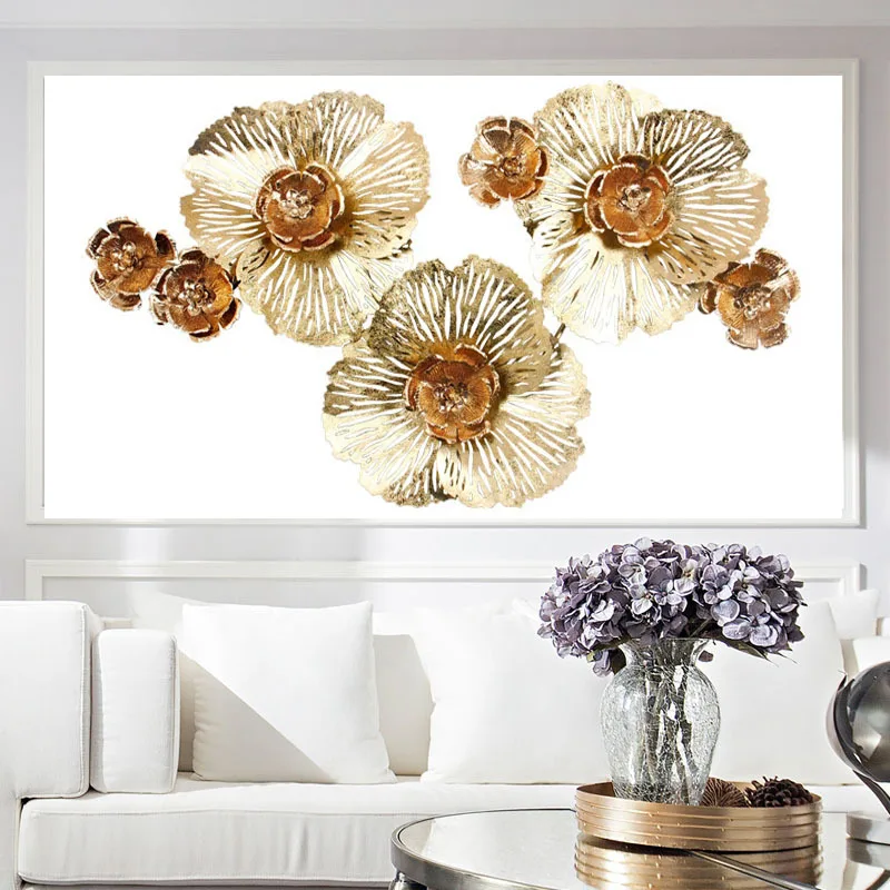 

Chinese Wrought Iron Peony Flower Wall Hanging Living Room Fashion Home Golden Ornaments Creative Three-dimensional Mural