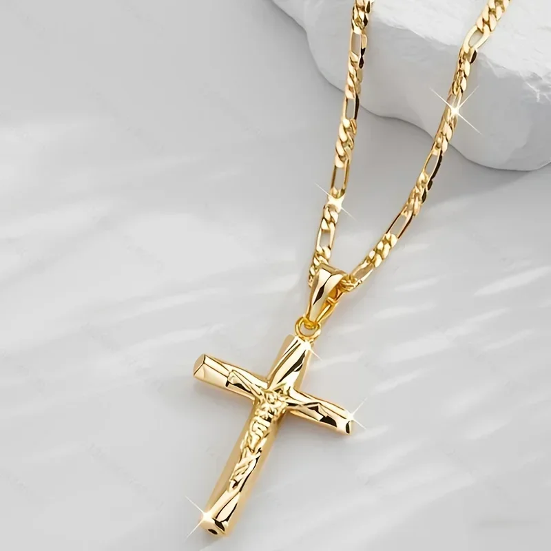 14K Gold Plated Cross Pendant Necklace Hip-Hop Minimalist Sacred Jewelry Holiday Prayer Blessing Fashion Accessory for Men Women 3