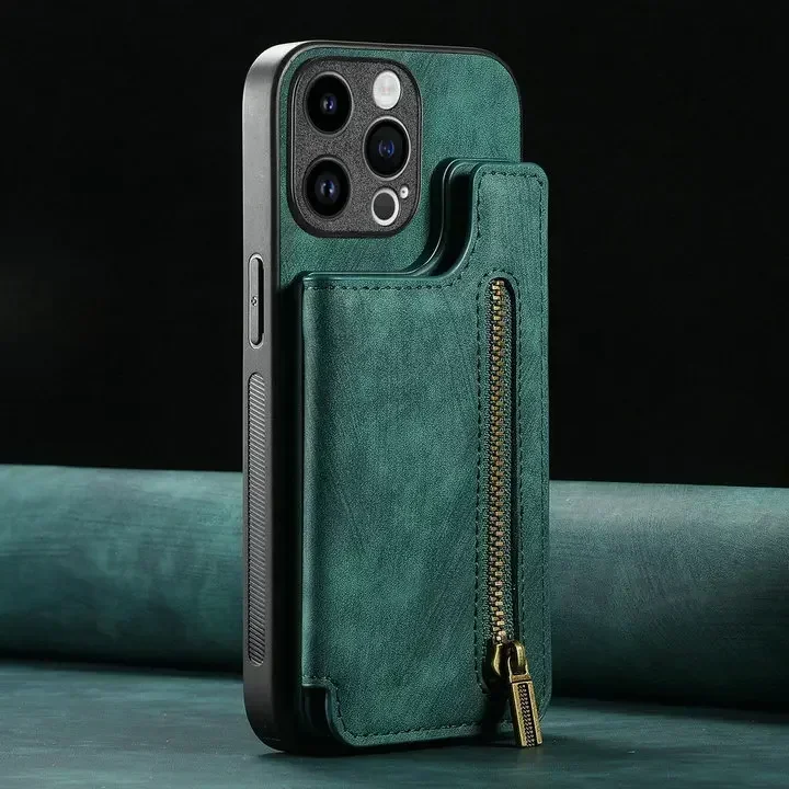 Luxurious Leather Zip Wallet Phone Case with Magnetic Back Cover