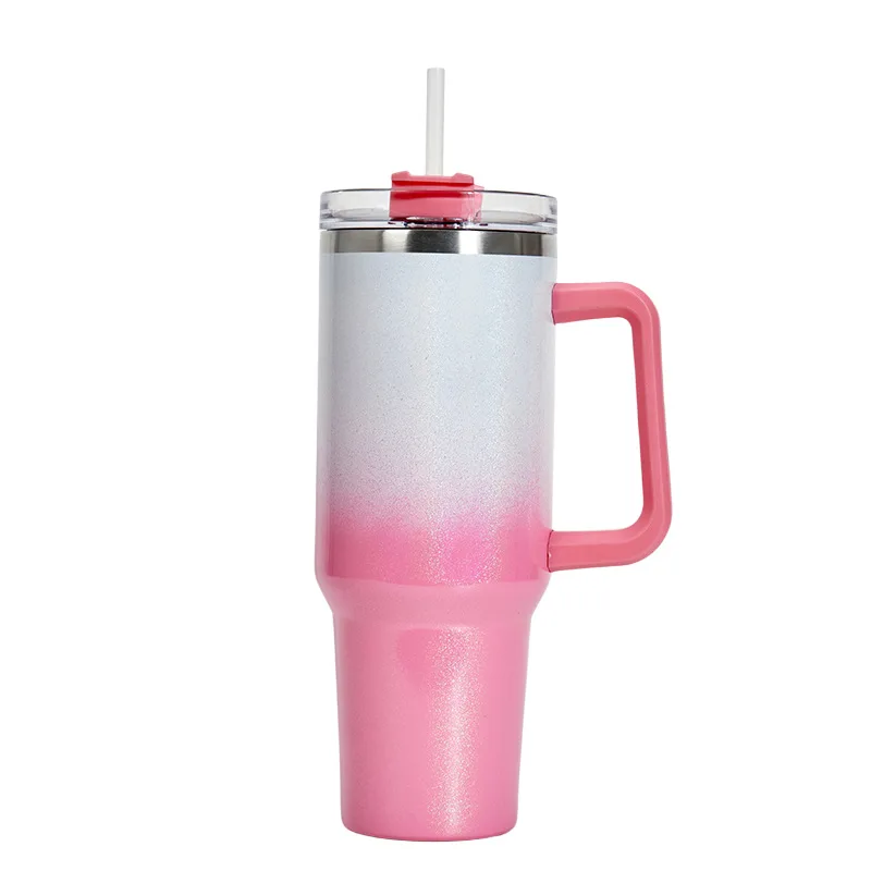 Custom 40 oz Tumbler With Handle Lid and Straw Insulated Rainbow Paint Stainless Steel Travel Mug Iced Coffee Cup Car Travel Mug