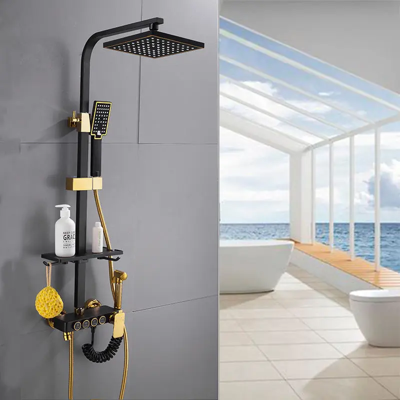 All-copper shower set retro black lifting booster shower head European multifunctional booster shower head