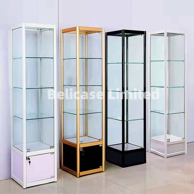 Black Aluminum Frame Glass Display Cabinet For Collect With LED light Showcase custom