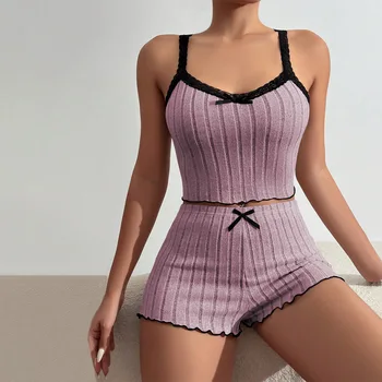 بدلة منزلية مريحة بطبعة فيونكة مثيرة 9