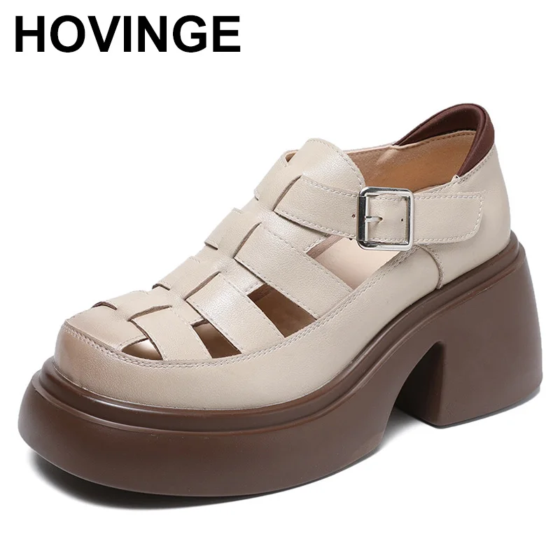 

Spring/Summer New Thick Sole Genuine Leather Sandals for Women Retro Cowhide Roman Sandals for Women Lefu Shoes