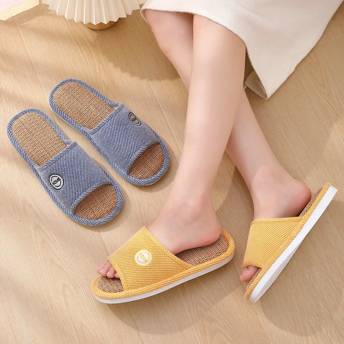 Linen Slippers Breathable Women Men Slides Couples Bedroom Anti-slip Shoes Indoor Soft Sole Sandals Home Shoes Comfort Flats non slip slippers,soft slippers,linen slippers,soft non slip slippers