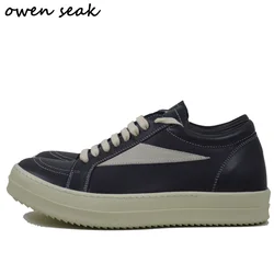 Owen Seak-zapatos informales de cuero genuino con cordones para hombre y mujer, zapatillas de deporte de lujo, mocasines de calle, botas negras, Primavera