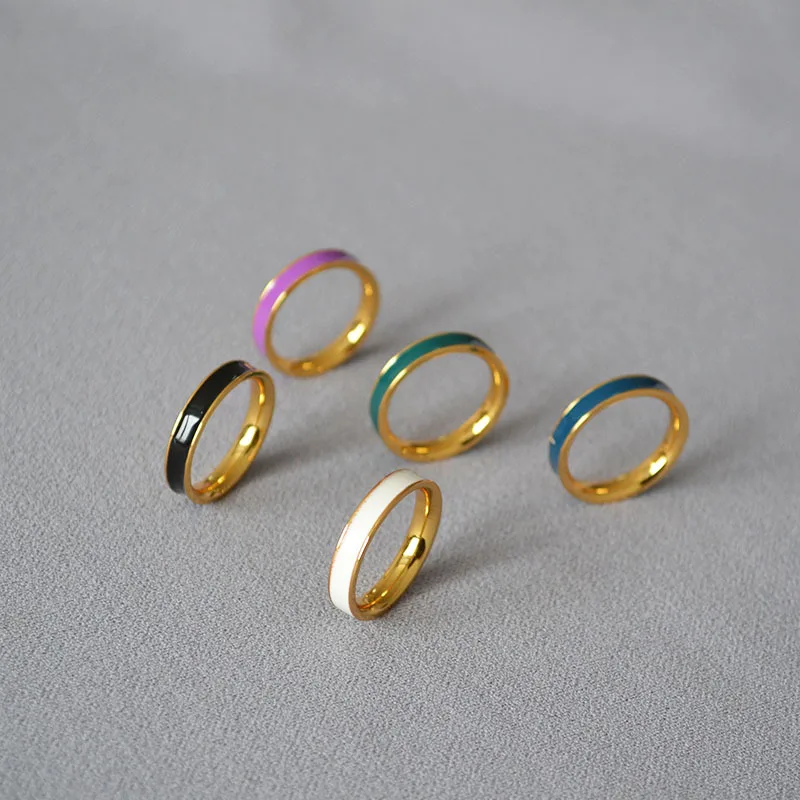 

Stylish Minimalism Ring Delicate Gold-plated Brass Handmade Enamel Glaze Fine Women Rings