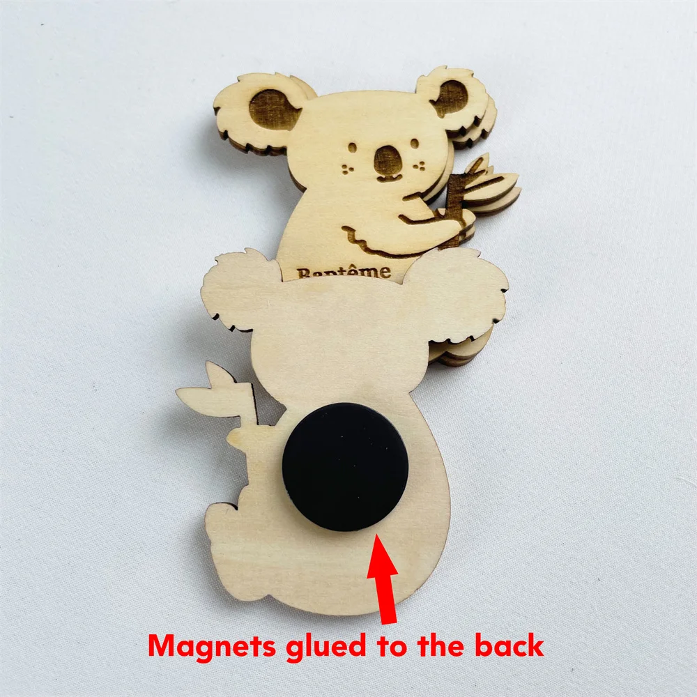 Personalized Name Save The Date Magnet Wood Koala Baby Shower Invitation Tag Table Name Baptism Wedding Animal Party Gift