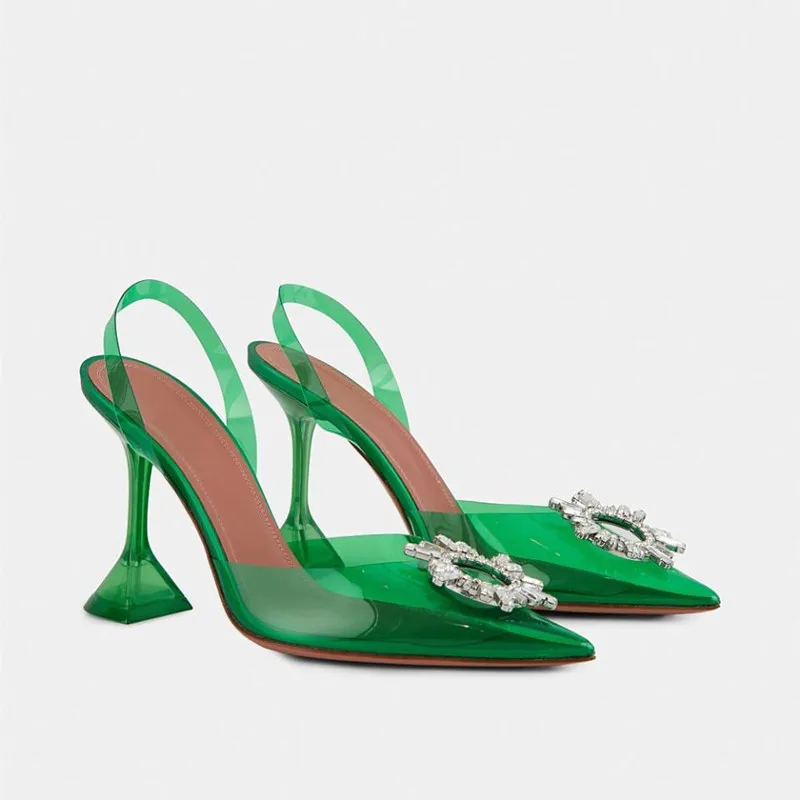 

Pointed Toe Ladies Sandals Summer Jelly Fashion New Baotou High Heels Rhinestone Sun Buckle Bow Transparent Sandals