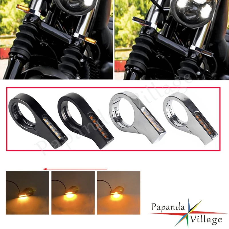 

Universal E-Mark Motorcycle LED Turn Signals Light Front Fork Tubes Clamp Blinker Indicator For Suzuki Harley Dyna Touring BMW