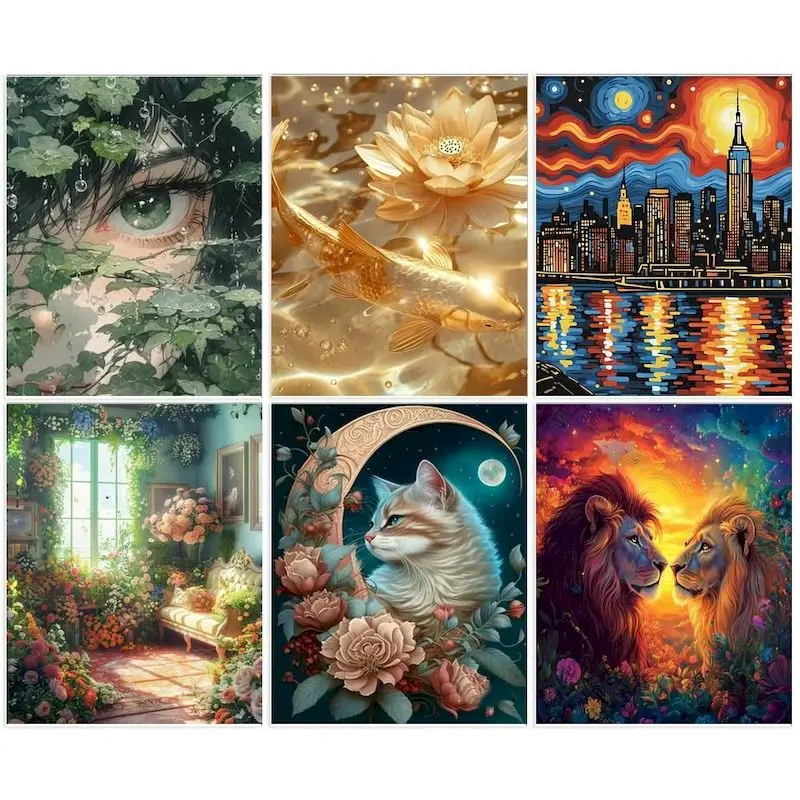 Gatyztory-数字のある風景画油絵絵絵絵大人のためのキャンバス着色着色