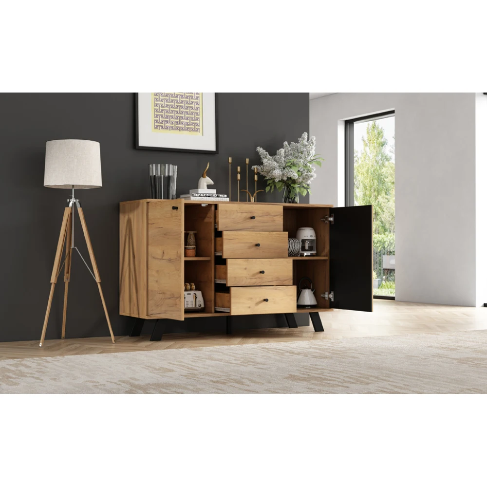 Wohnzimmer-Sideboard 120*38*75cm | Hohler Designschrank mit 4 Schubladen und 2 Schränken, praktischer Aufbewahrungs-Beistelltisch für Zuhause – Detail 24