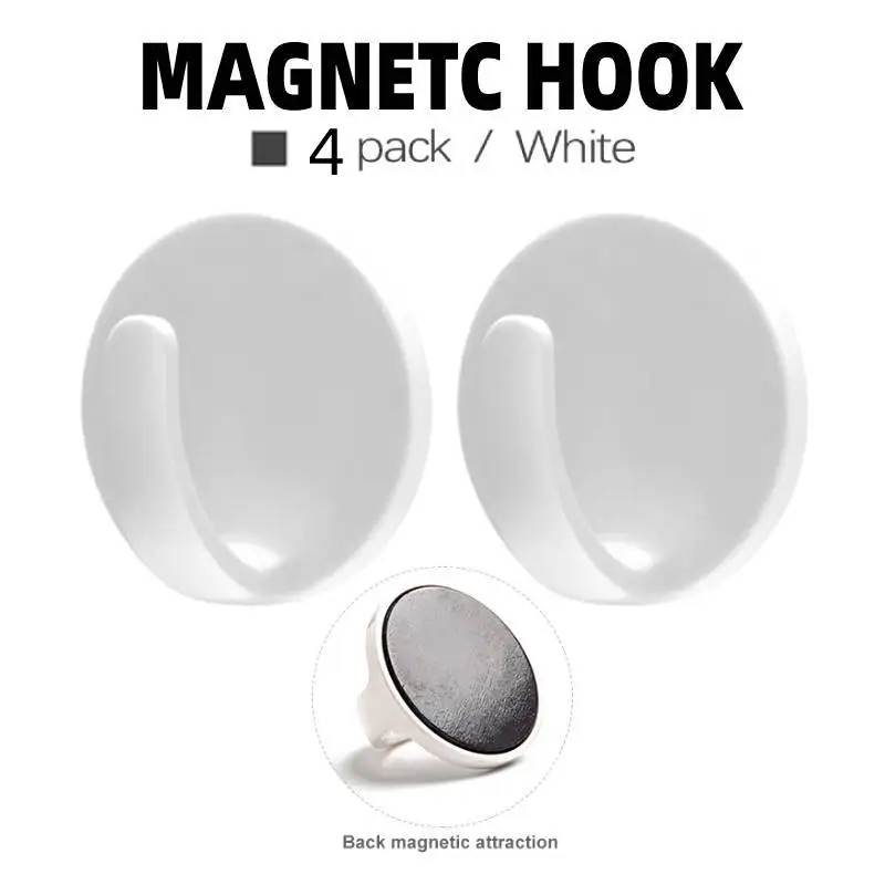 

4PCS Wall-mounted Magnetic Hook Key Holder Self-Adhesive Hooks Reusable Convenient Traceless Fridge Storage Home Organization