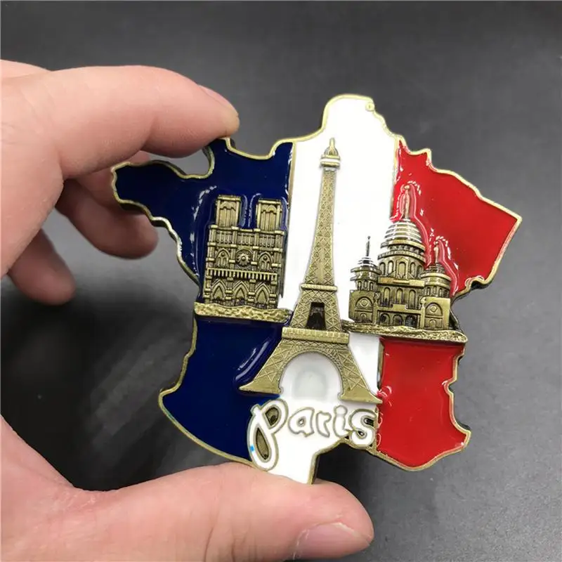 

France Map Refrigerator Sticker Europe Tourist Souvenir 3D Metal Fridge Magnet Stickers Paris Souvenirs for Home Decorations