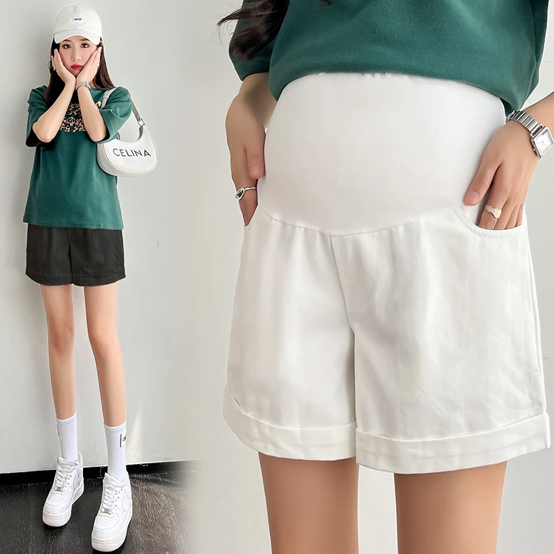 Summer Fashion Pregnant Women Shorts Thin Outer Wear Cotton's Abdomen Trousers Pockets Solid Color Maternity Wide Leg Pants maternity pants,pregnant shorts