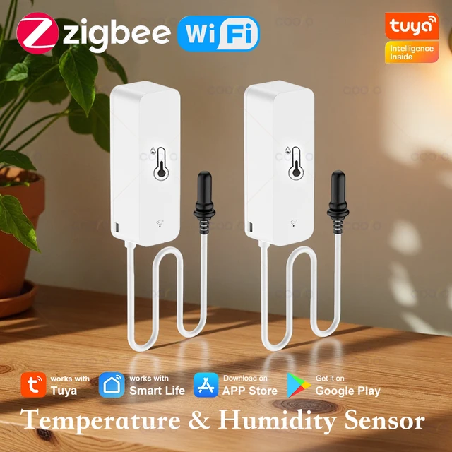 Tuya WiFi/ ZigbeeTemperature Humidity Sensor with External Probe for Smart Life App Alexa Google Assistant for Freezer Fish Tank