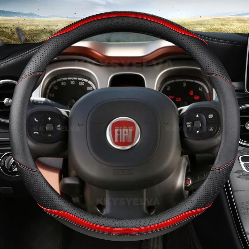 Car Steering Wheel Cover Carbon Fiber +Leather For Fiat Panda 2013 2015 2017 2019 2020 2021 2022 Auto Accessories