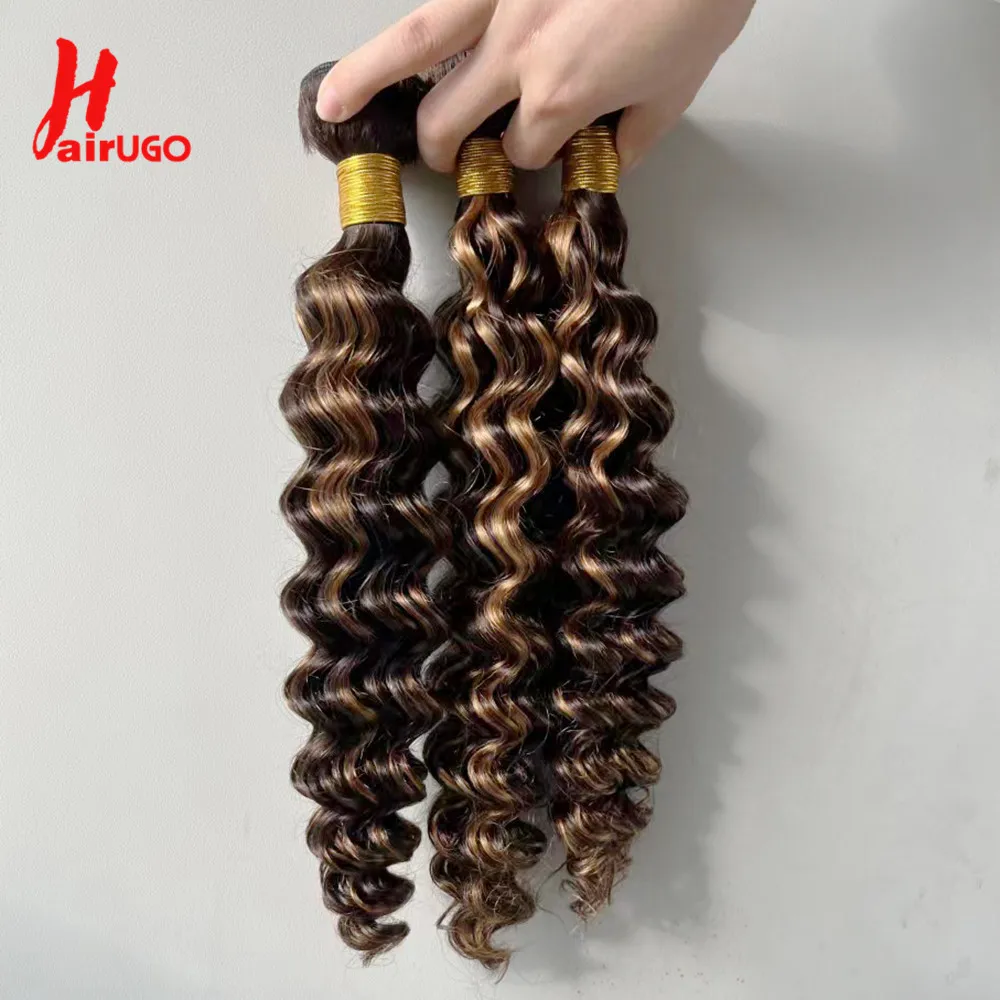 Brazilian Highlight Deep Wave Hair Bundles Remy Hair Ombre P4/27 Deep Wave Human Extensions Price Weave HairUGo