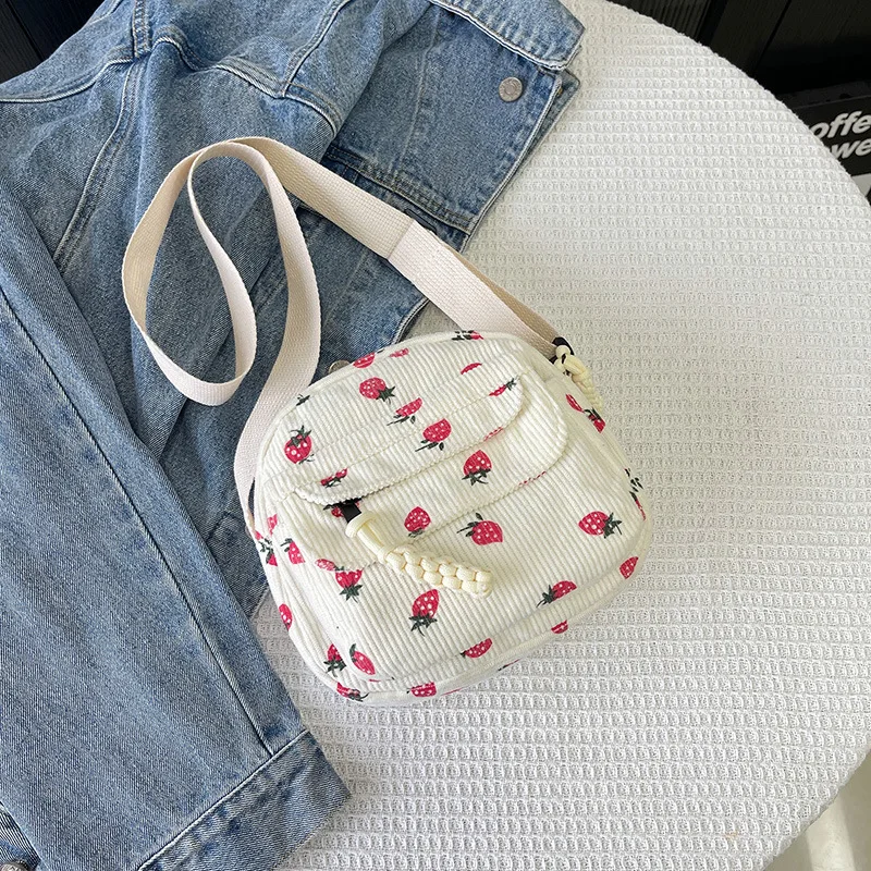 Strawberry Pattern Mobile Phone Pouch Bags for Woman Student Daily Crossbody Bags, Cute Teen Girl Single Shoulder Messenger Bag