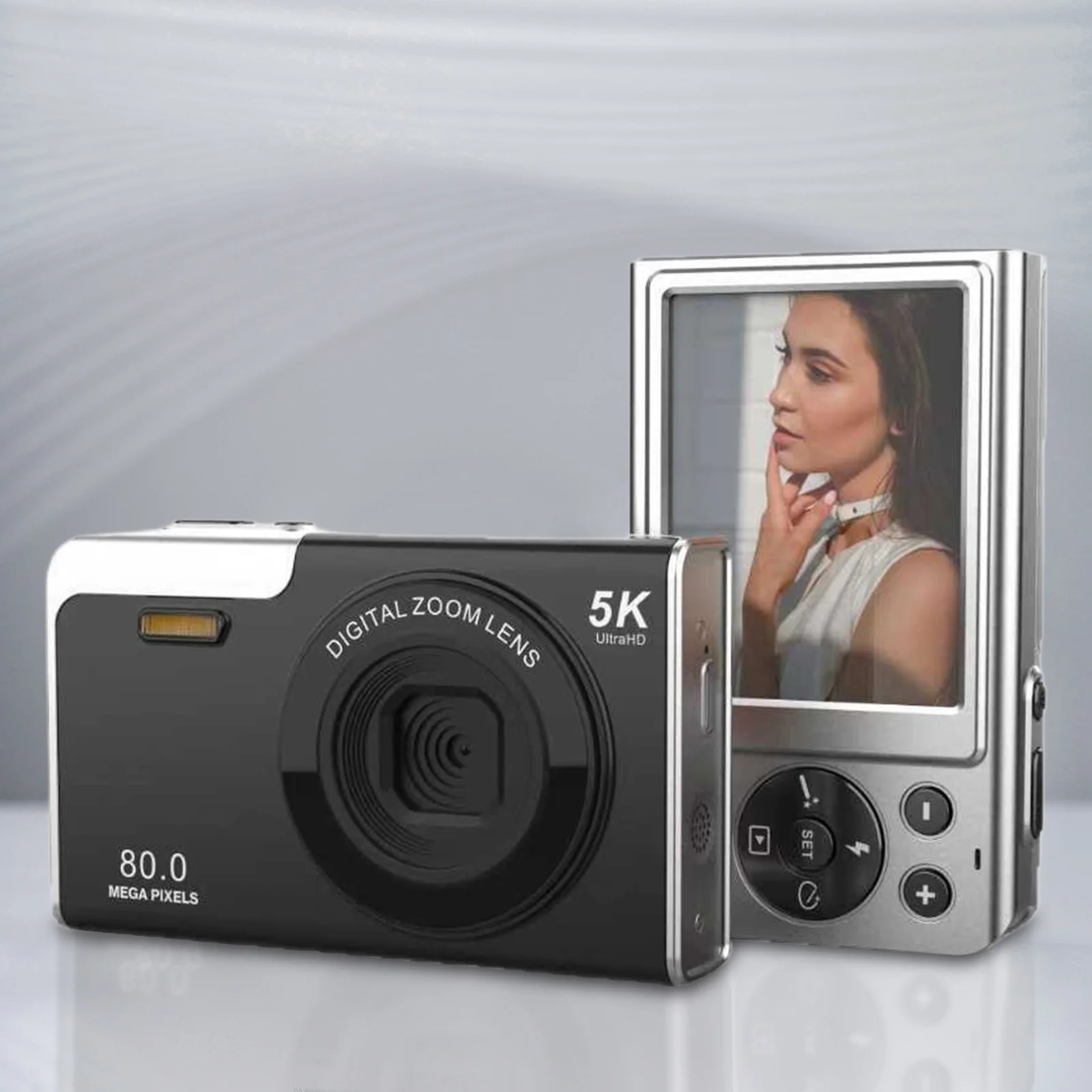 5K 80MP 컴팩트 사진 카메라, 2.8인치 화면, 브이로그 카메라, 16배 디지털 줌, 초보자, 십대, 성인에게 이상적