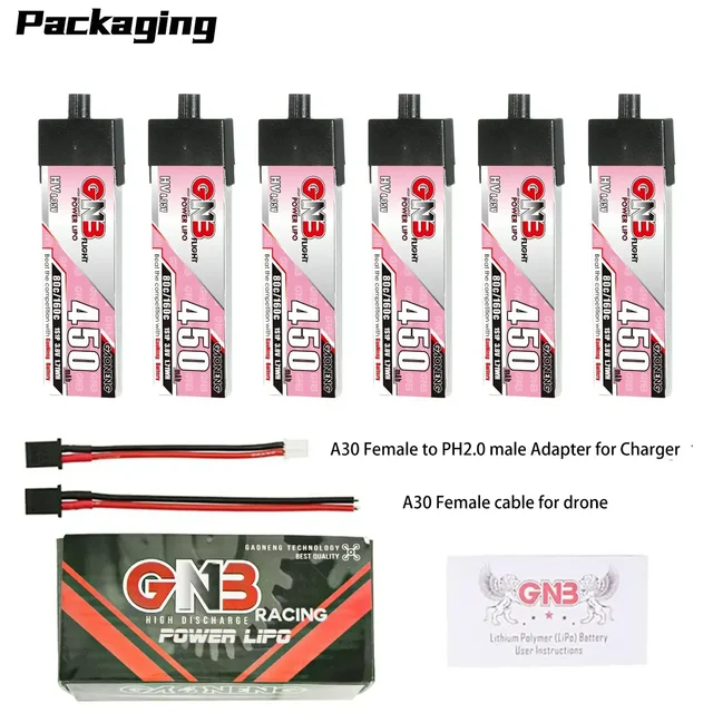 GAONENG GNB 1S 450mAh 3.8V 80C HV Lipo Battery With A30 Plug For FPV Drone PRO Tiny Whoop Micro Quadcopter DIY VS BETAFPV BT2.0 1