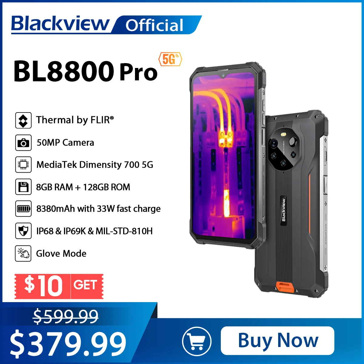 Blackview Bl8800 Pro 5g Rugged Phone Thermal Imaging 50mp Camera Phone