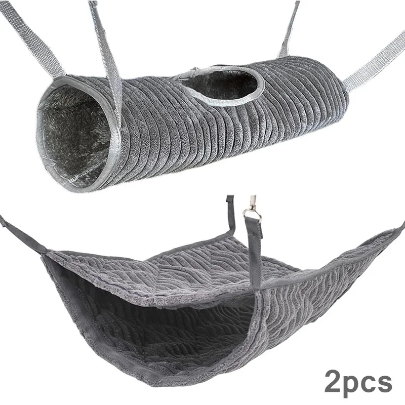 

2-Piece Set Hamster Hammock and Tunnel Small Animal Hanging Bed House Cage Nest for Mouse Chinchilla Rat Gerbil Hideout