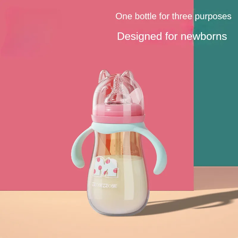 330ml Baby Nipple Bottle Straw Bottle Newborn PP Feeding Kids Boys Girls Anti-choking Bottles Silicone Nipple