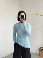 Birdtree 100%Pure Wool Elegant Thin Sweater, Women O Neck Long Sleeve, Basics Bottom Knit Tops, 2025 Winter Autumn New T46839QM - Image 3