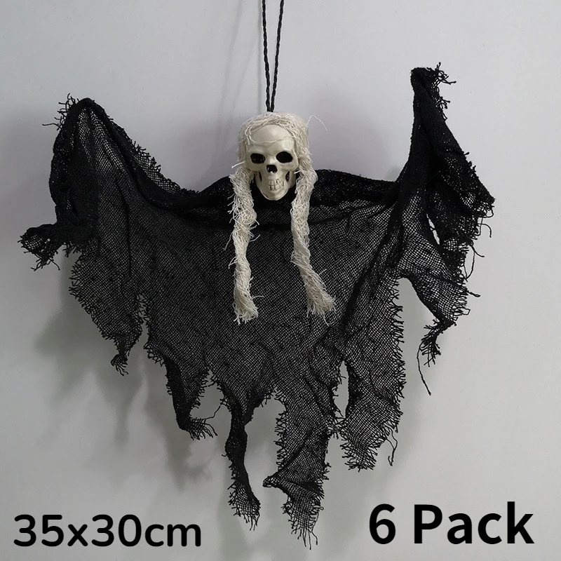 

6 Pack Hanging Halloween Skeleton Ghosts Decorations,13.7Inch Grim Reapers for Best Halloween Outdoor Fence Pendant Tree Decors