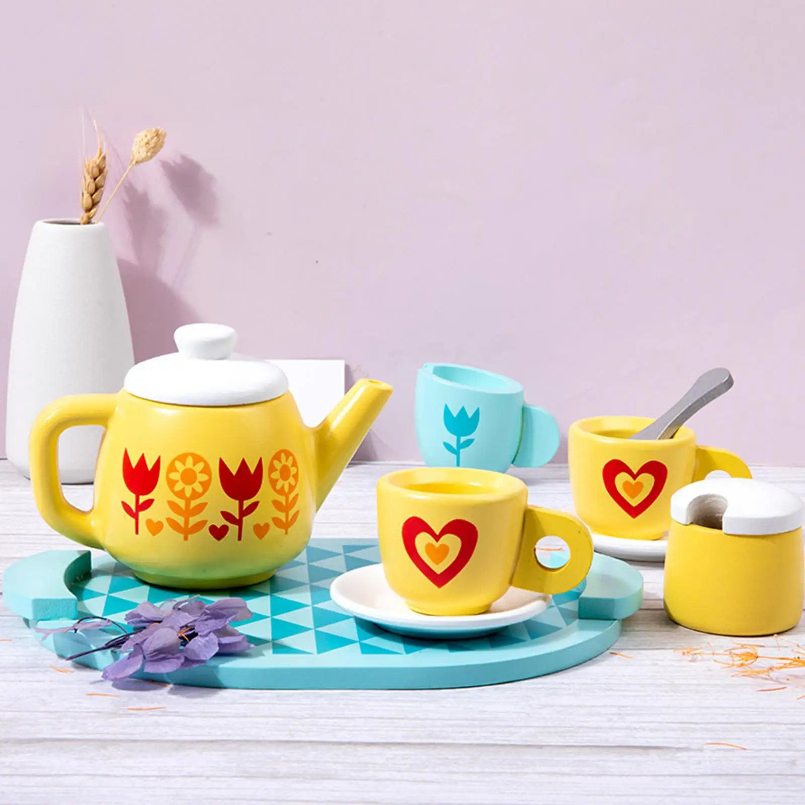 

8x Montessori Toy Kitchen Playset Kitchen Tableware Set Wooden Tea Set for Birthday Party Gift Kids Tea Party Tea Set Toddlers
